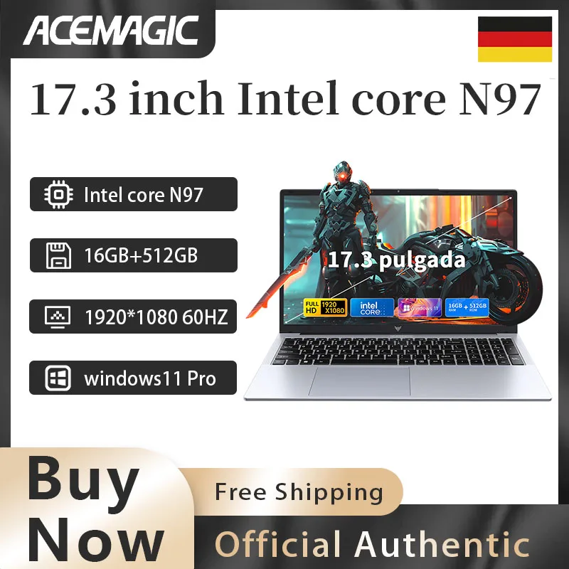 Laptop ACEMAGIC 16GB DDR4 512GB SSD 17,3 cala Intelcore 3,6 GHz lekki przenośny wysoka rozdzielczość WiFi 5 180 °   otwarty