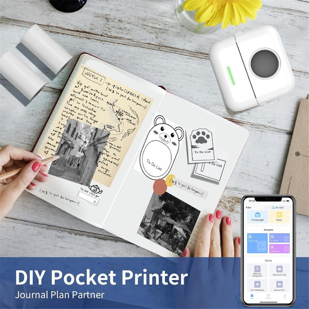 Mini-Thermo drucker x5 Bluetooth-Taschen drucker tragbarer Tinten loser Aufkleber drucker für Studie, Notizen, Bilder, Fotos