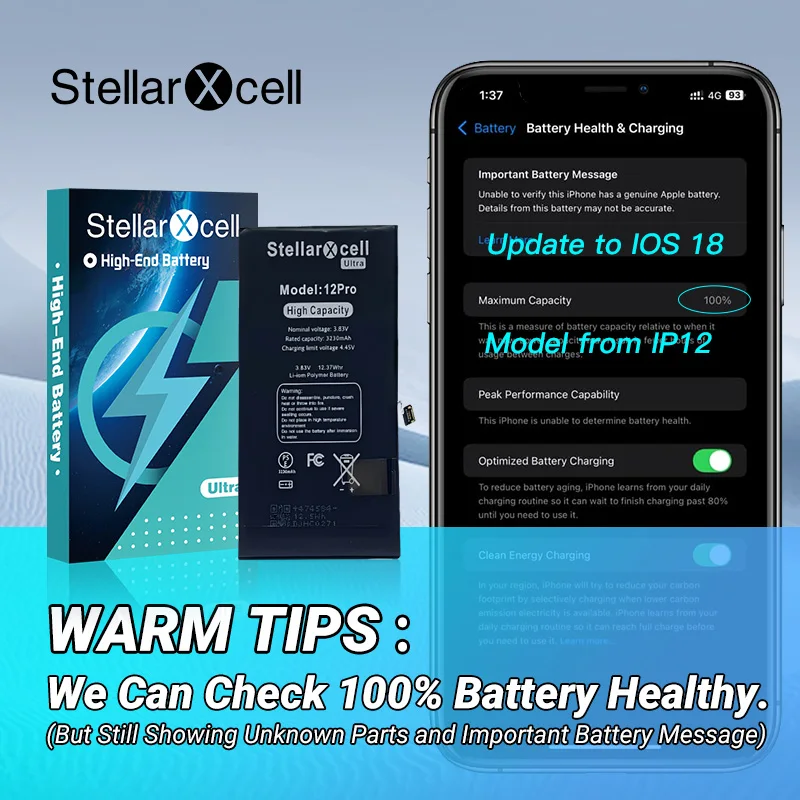 StellarXcell Ultra Original Battery High capacity Cell for iphone 7037 TI for 11 Xs 12pro mini 13 14 15 pro max ip7 ip8 plus Xr