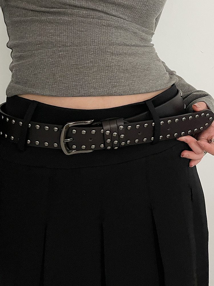 2026 Nieuwe Damesriem Dames Jeans Tie-in Damesriem Mode Persoonlijkheid Klinknagelriem Senior Zwarte Mode