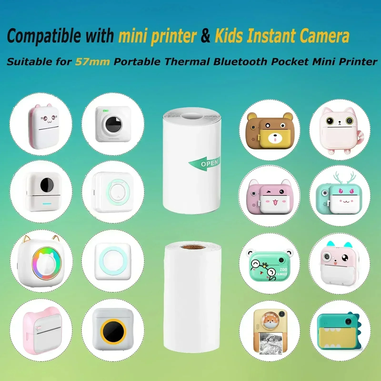 Papier d'imprimante thermique pour Mini autocollant, imprimante de reçus, Portable, Bluetooth, de poche, couleur blanche, papiers transparents collants