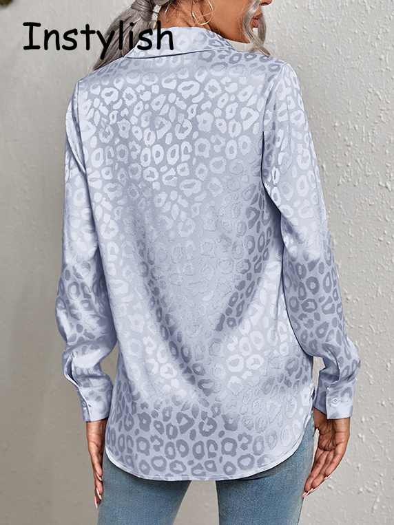 Frauen Leopard Print Luxus Bluse Frühling Sommer Langarm Lapen Vintage Button Up Hemd Büro Dame Satin Tuniken Harajuku Top