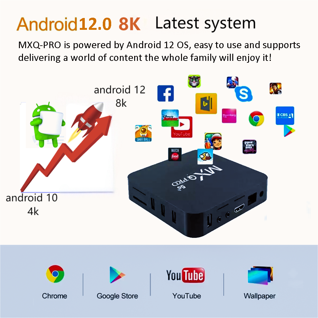 MXQ Pro Caja de TV inteligente Android12 8K con H3 2.4/5G Doble WIFI 3D Reproductor multimedia de video Cine en casa TV Para decodificador 2025