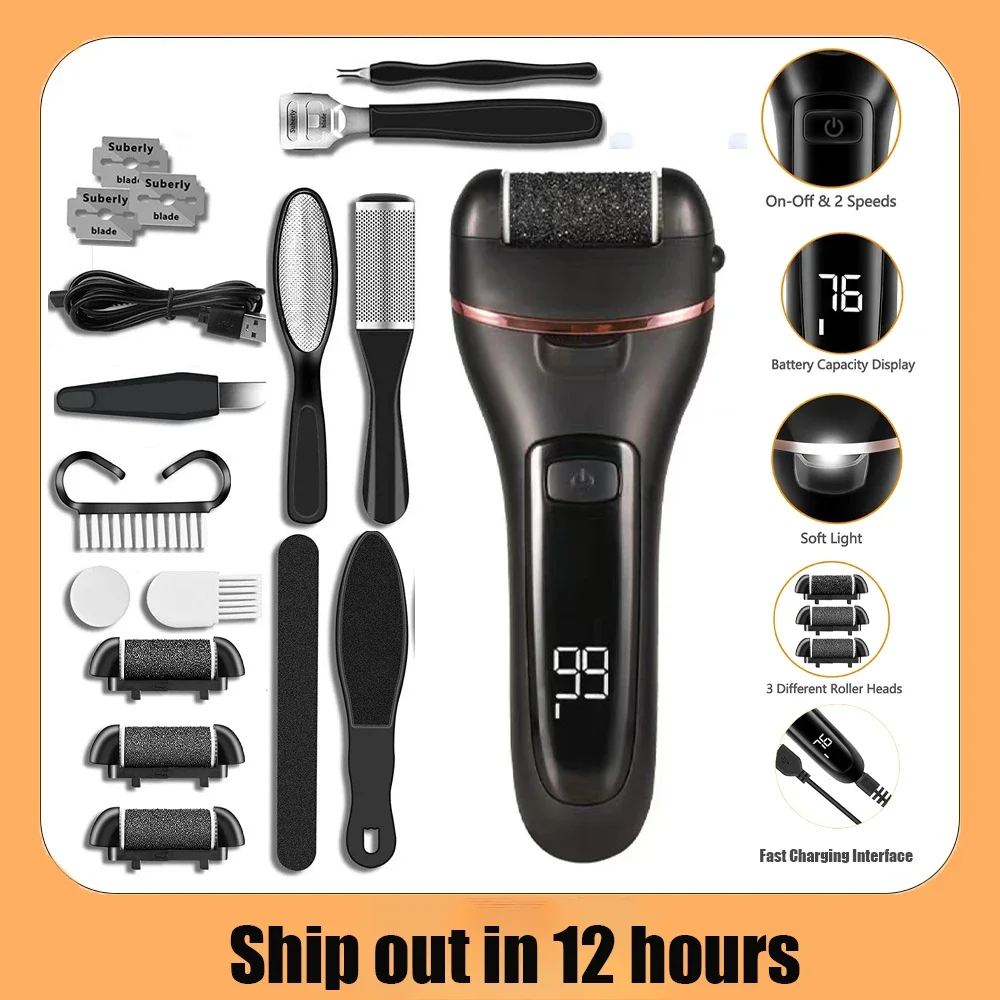 Ferramenta elétrica portátil para cuidados com o calcanhar do pé, ferramenta para pedicure, pés, calcanhares, removedor de pele, conjunto de lixas de cutícula, pedicure usb para homens e mulheres