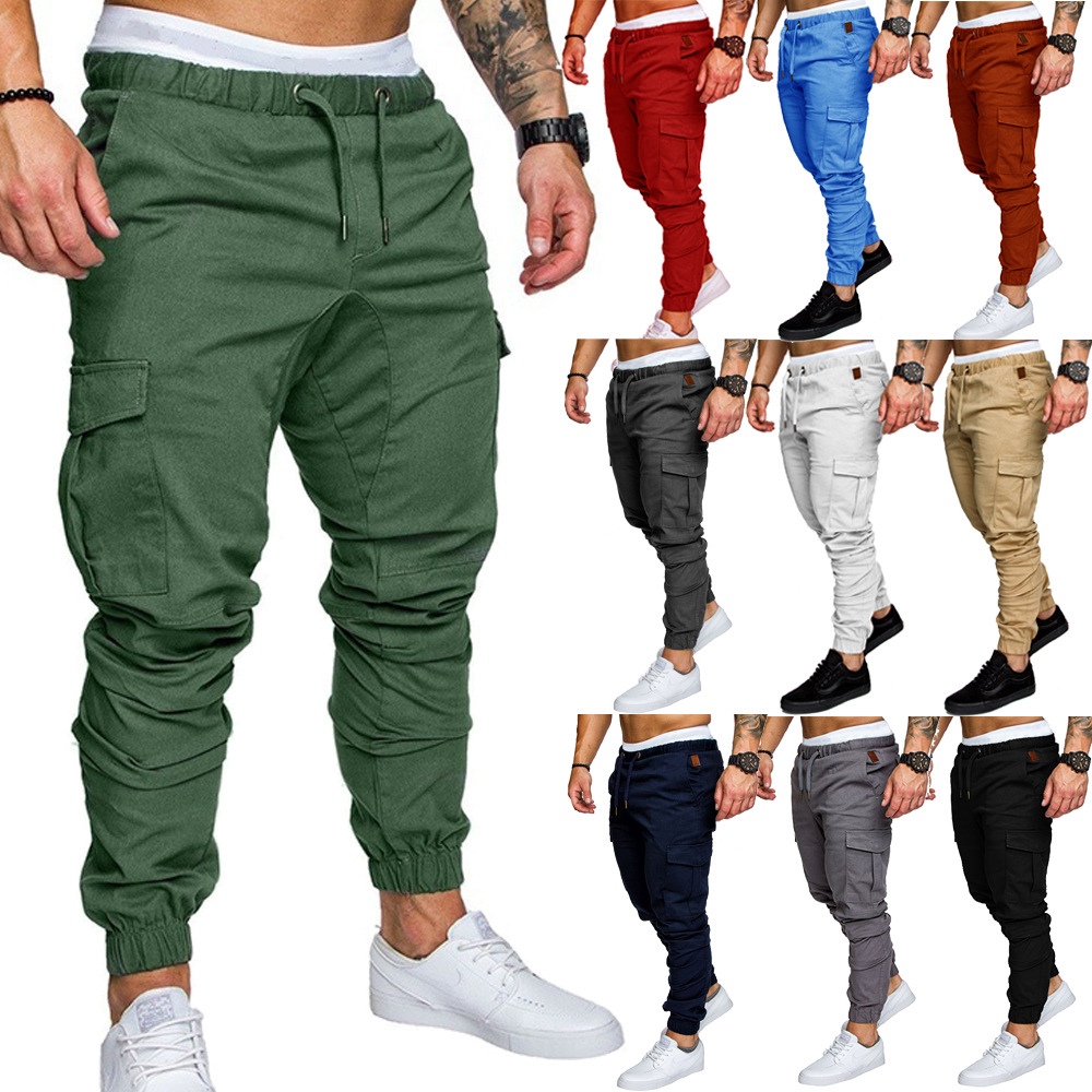 Calças masculinas finas moda casual jogger calças 2020 streetwear calças de carga multi-bolsos calças de fitness ginásios moletom dos homens