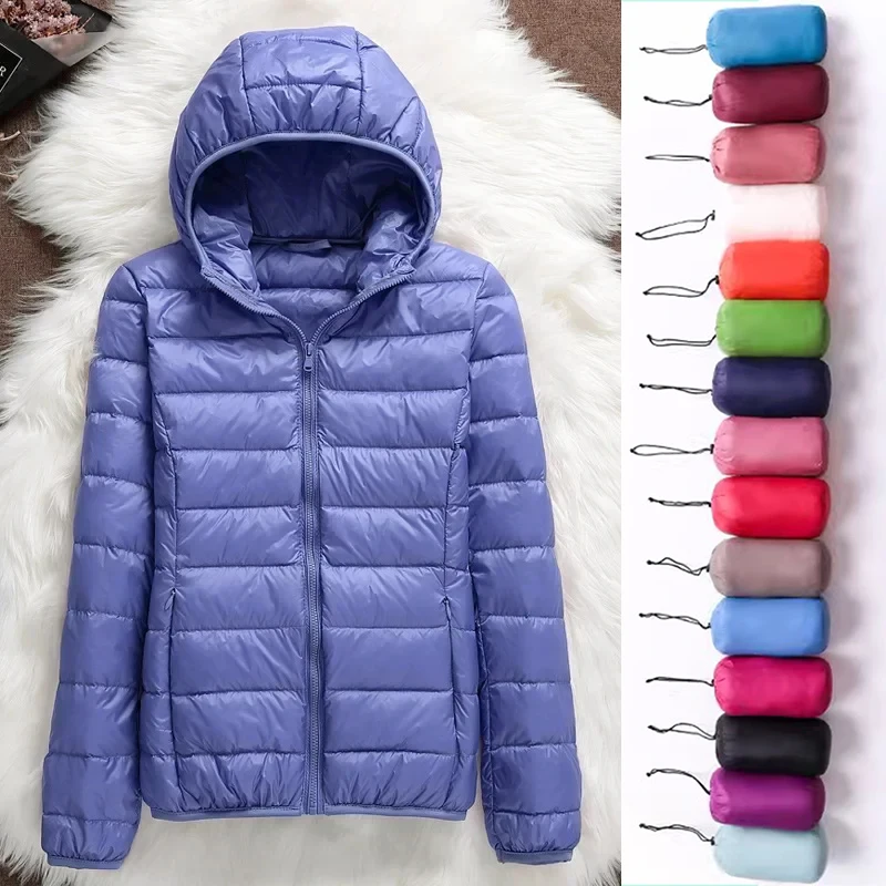 Plus Größe 2023 Herbst und Winter Neue Frauen Leichte Puffer Jacke Weibliche Mit Kapuze Slim-fit Weiße Ente Unten Warme kurze Mäntel