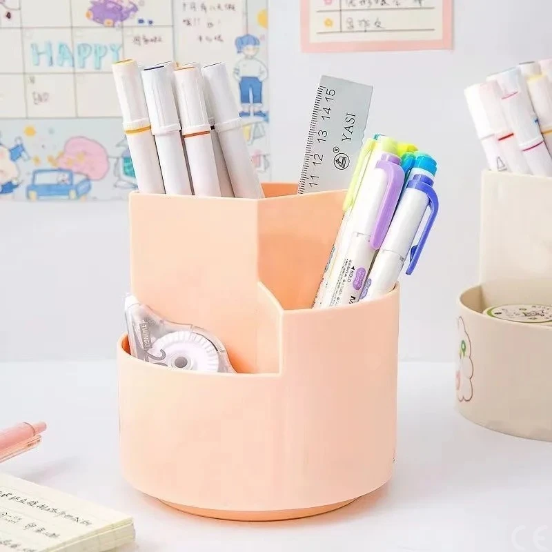 กล่องเก็บของแบบหมุนได้ 1 ชิ้น สำหรับใส่แปรงแต่งหน้า ของใช้สำนักงาน ของใช้นักเรียน วางบนโต๊ะทำงาน