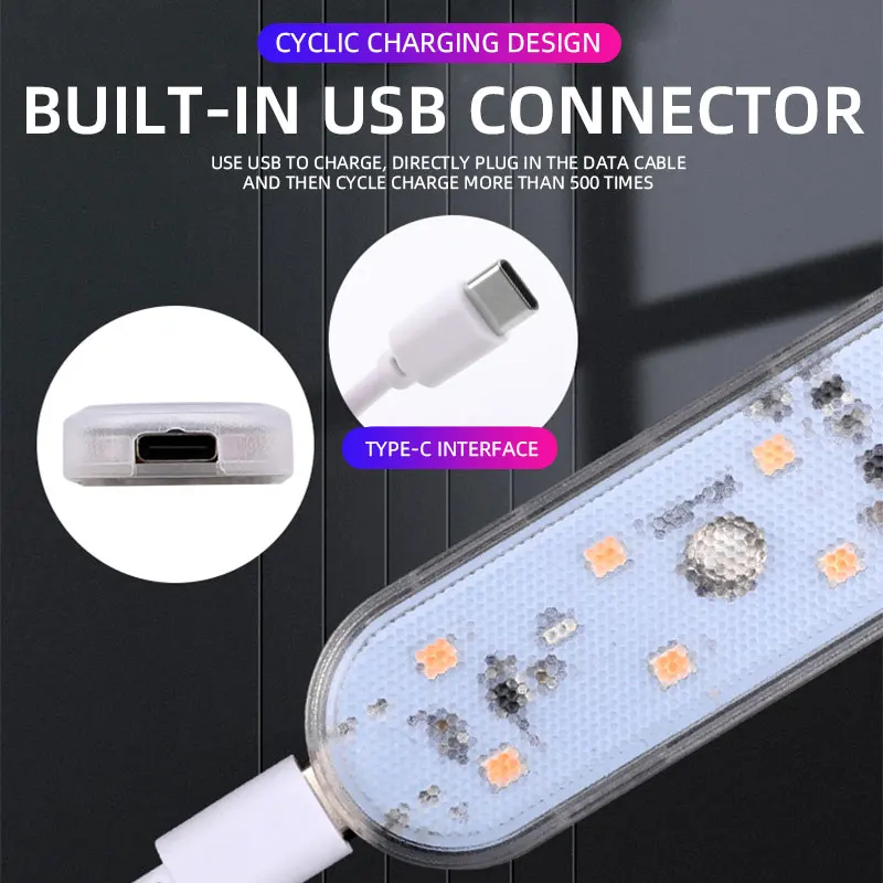 1 pçs sensor de toque led 8 led luz ambiente interior do carro lâmpada leitura teto sem fio usb recarregável atmosfera luz
