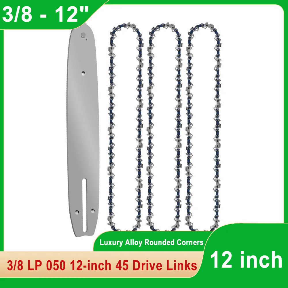 12" Guide Bar & 45 Link Chain Set 3/8"LP Pitch 0.050" Groove Width Rounded Teeth Alloy Chainsaw Components 12 Inch Electric Saw