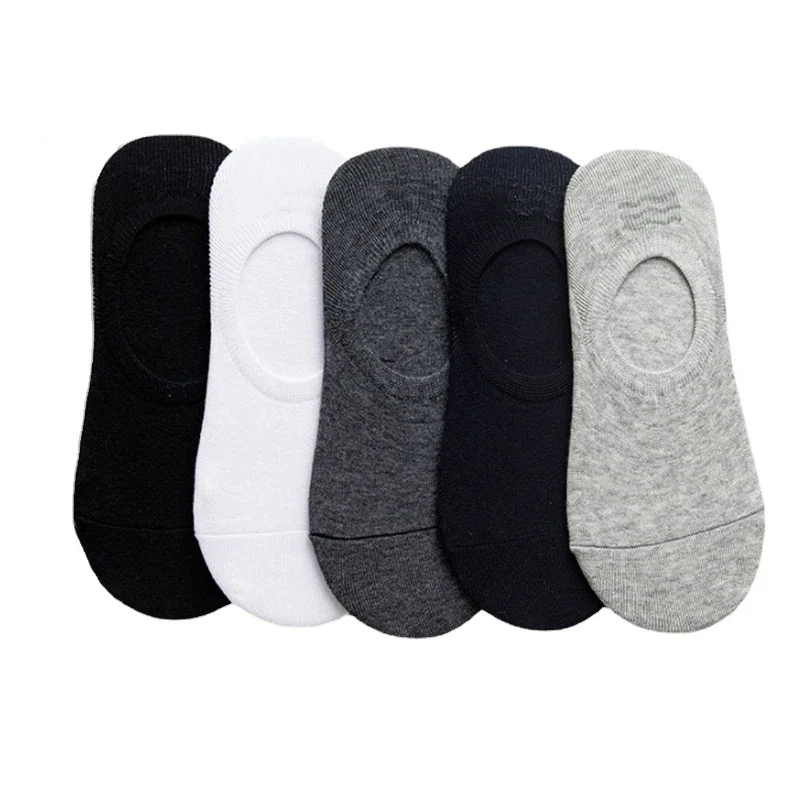 Calcetines cortos para hombre No Show corte bajo tobillo algodón fino negro blanco multipack antideslizante silicona verano transpirable Invisible 5 par/lote