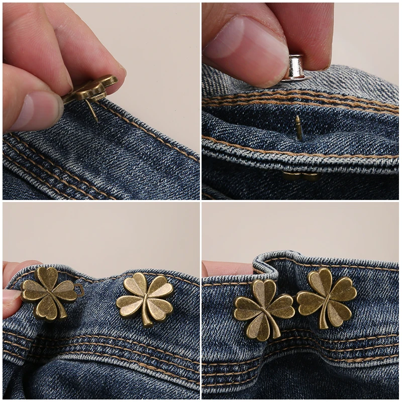 1/2 par de clipes ajustáveis de botão jeans para calças saias apertador de cintura fivela botão de pressão ajustador calças pino botão retrátil