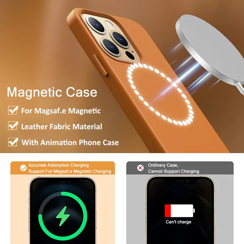 Magsafe-funda magnética de cuero de lujo para iPhone, carcasa con animación de carga, accesorios para teléfono, 16, 15, 14, 13 Pro Max, 16 Plus