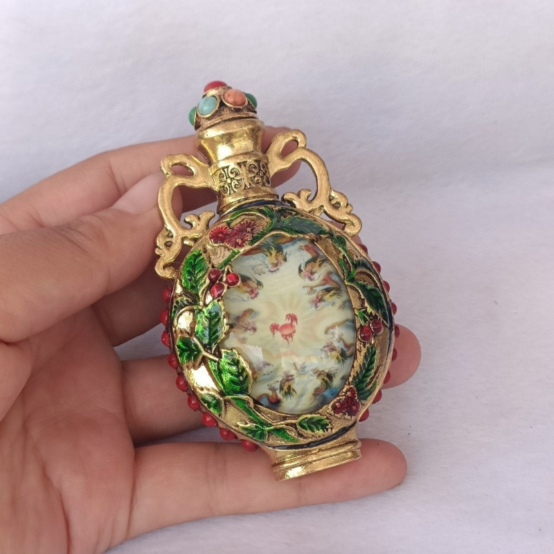 Imitação antiga luz noturna garrafa de rapé cobre cloisononné especialidade artesanato dupla face pintura interna conjunto de fumar jogar de