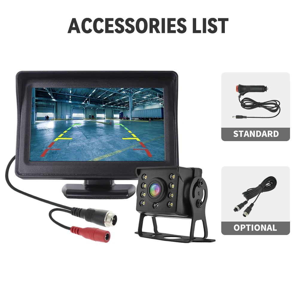 MJDOUD 4.3 Inch Truck Rear View Camera with Monitor HD Reversing Camera 9-36V Night Vision Easy Installation for Parking