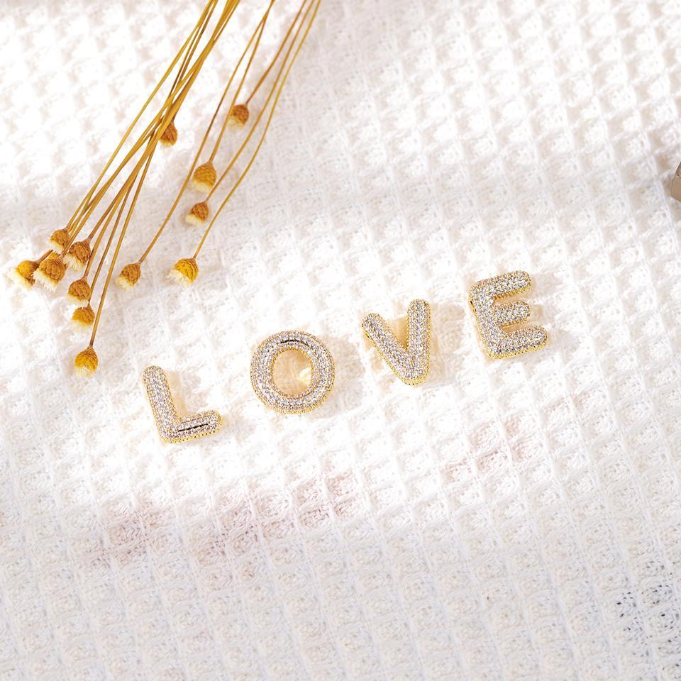 RAKOL 정교한 구리 도금 지르콘 펜던트 미국 미니멀리즘 쇄골 체인 26 A-Z 풍선 알파벳 목걸이 여성