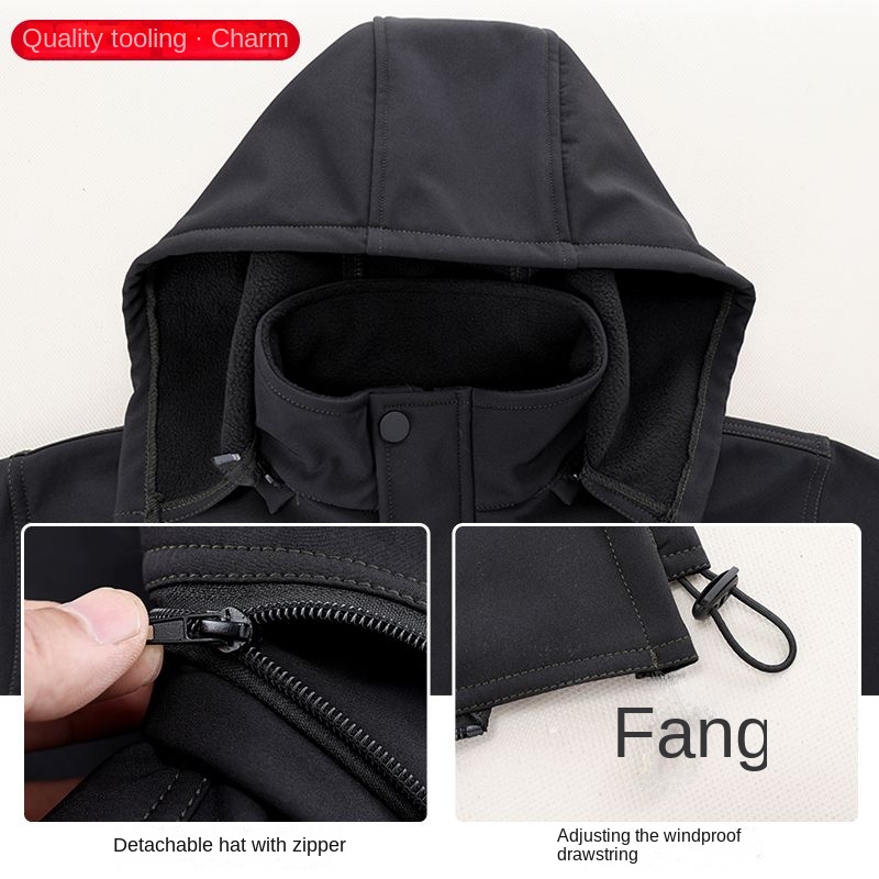 Conjunto de 2 chaquetas térmicas con capucha para hombre, pantalones Cargo rectos resistentes al desgaste, impermeables, a prueba de viento, informales, 2 piezas