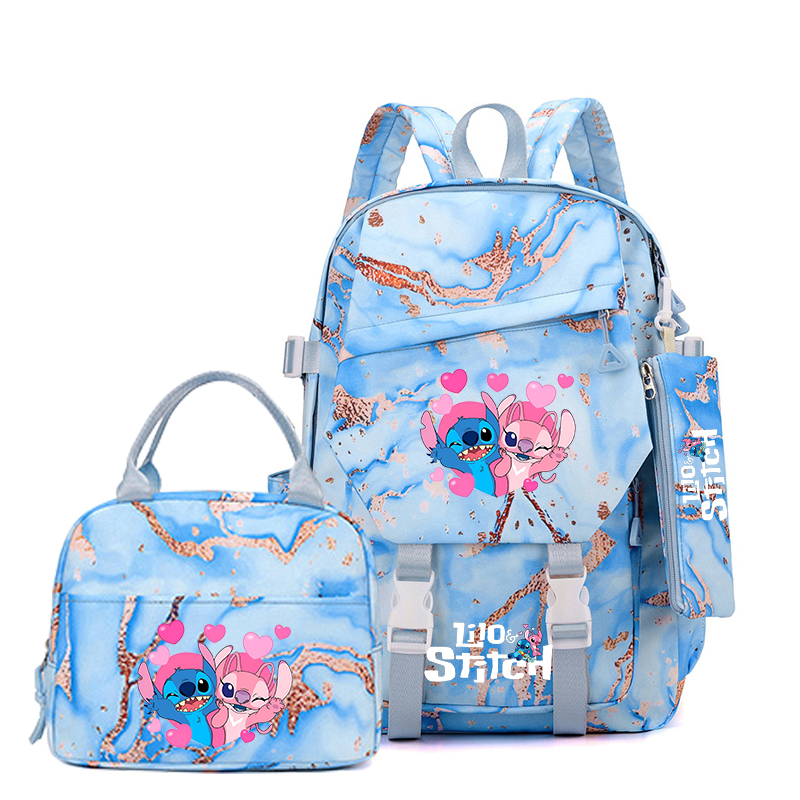 3pcs Stitch Backpack, Pencil Case, Foldable Insulated Cooler Lunch Bag, Large Capacity Schoolbag, Casual Daypack For Daily Use