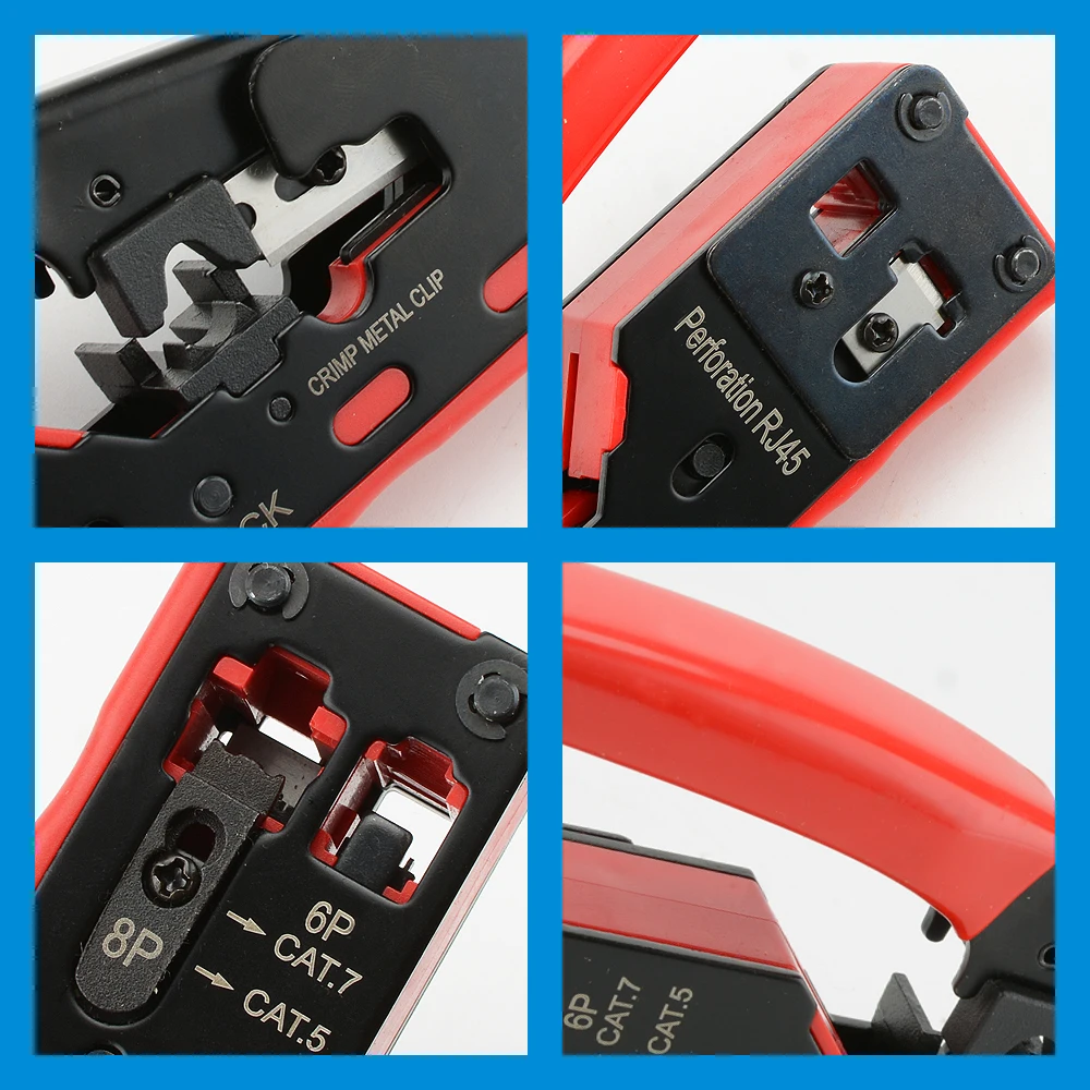 Cat7 RJ45 Krimptang compatibel voor Cat7/6a/6/5e Ethernet-kabel met Cut/Strip Multifunctionele crimper Met reservemessen