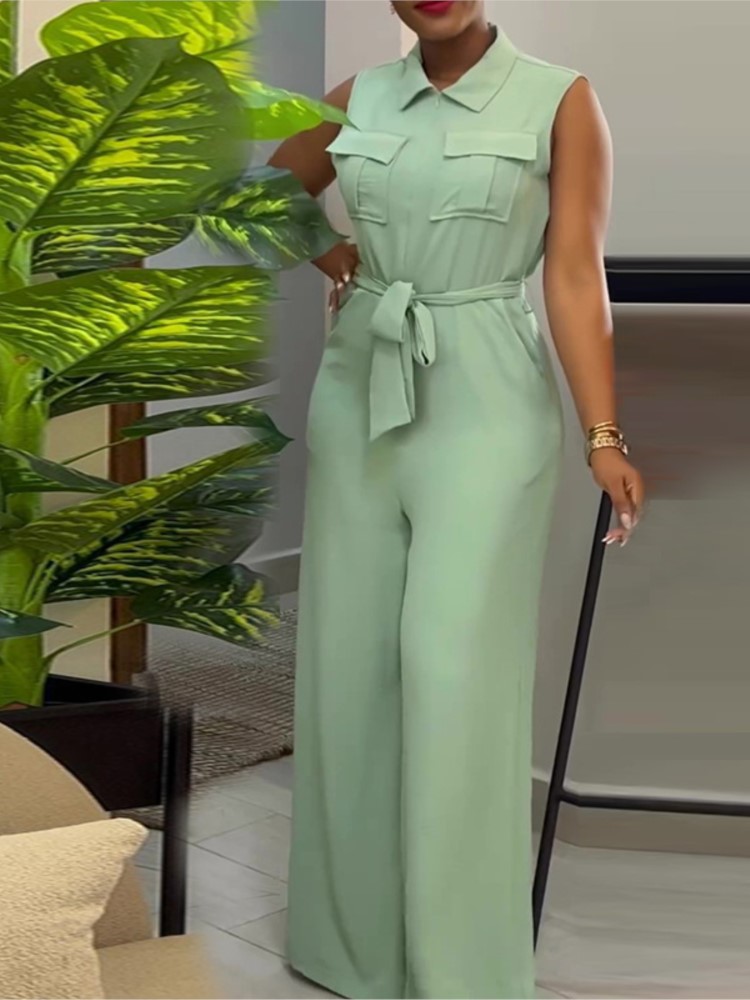 2024, весенне-летний комбинезон без рукавов с широкими штанинами, женский комбинезон с отложным воротником и карманом спереди на молнии, уличный цельный комбинезон, комбинезоны