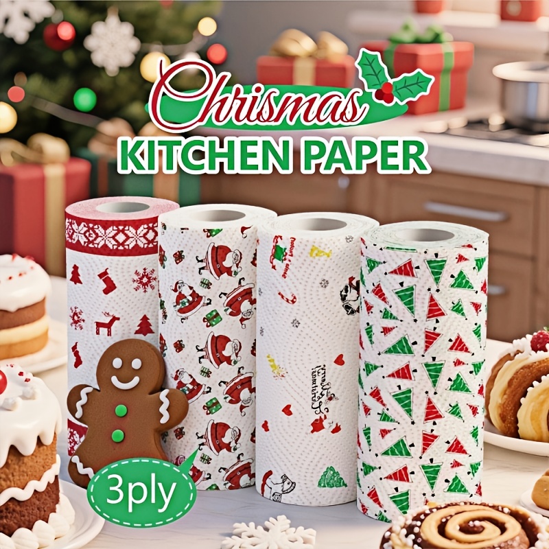 Christmas Kitchen Paper, Disposable Kitchen Cleaning Dual - Christmas Home Cleaning Tools, Christmas Decorative Paper Towels