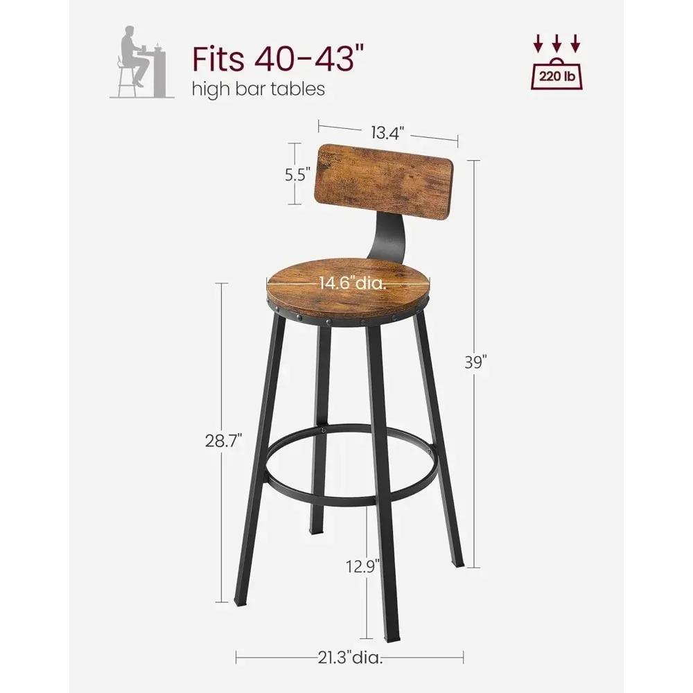 Bar Stools Set of 2, Bar Height Barstools with Back, 28.7 Inches Counter Stools Bar Chairs with Backrest, Steel Frame,