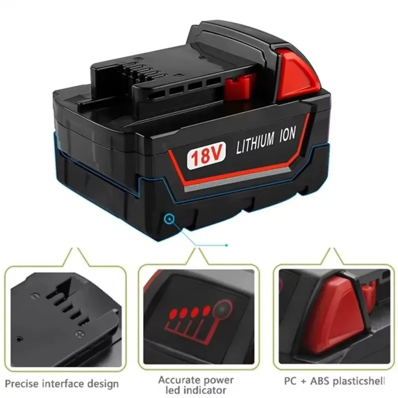 For Milwaukee M18 Power Tool Battery, Charger, 18V 6000mAh, BR, XC, 18V,  M18B5, 48-11-1860, Built-in