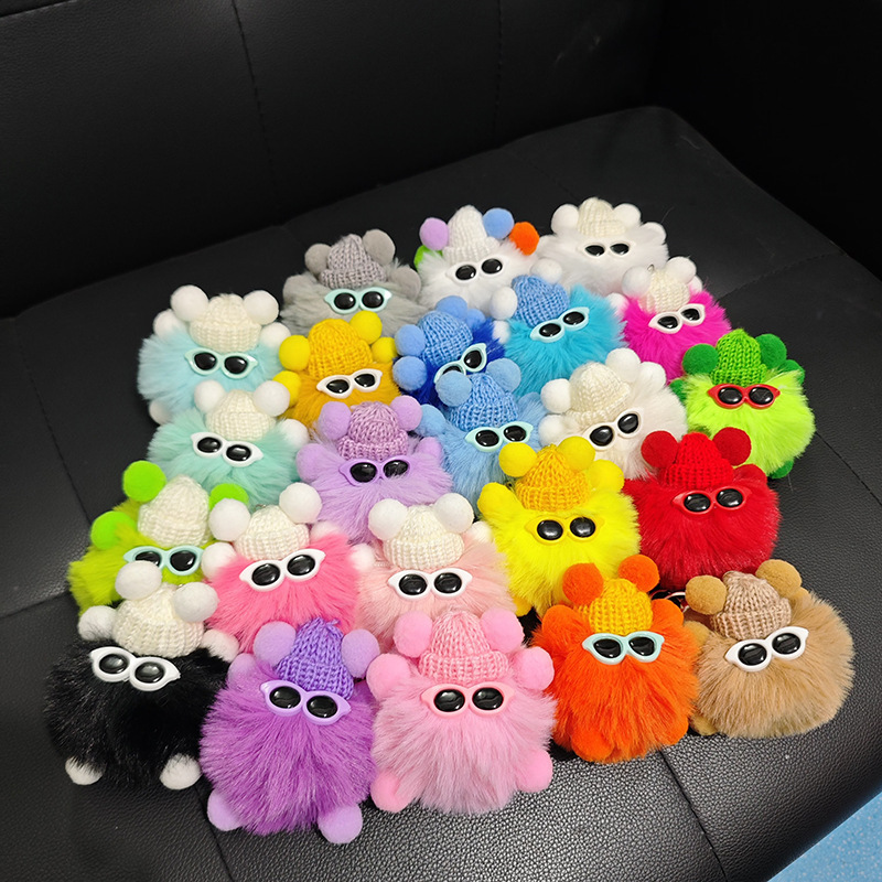 Mini Rex Rabbit Fluffy Key Chains Pom Pon Trinket Hanging Decoration Plush Animal Doll Bag Pendant Auto Keyring Lovely Presents