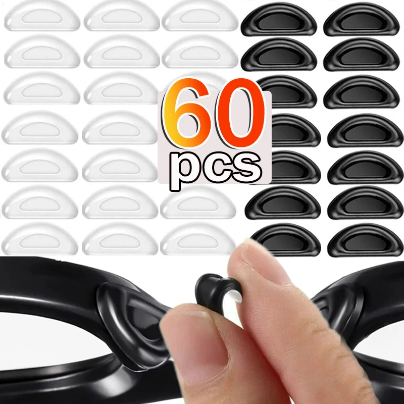 Almohadillas nasales adhesivas de silicona para gafas, almohadillas nasales transparentes antideslizantes para gafas, accesorios para gafas, 10/60 Uds.
