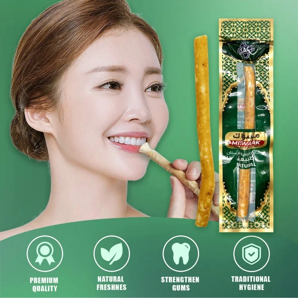 Spazzolino da denti naturale Miswak sigillato sottovuoto Sapore naturale Spazzolino tradizionale Stick per gengive sane Denti Alito più fresco Regalo
