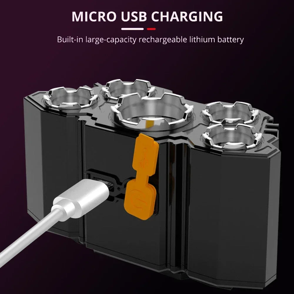 Linterna frontal Led recargable por Usb, linterna fuerte superbrillante montada en la cabeza, batería integrada, lámpara de pesca nocturna para acampar al aire libre