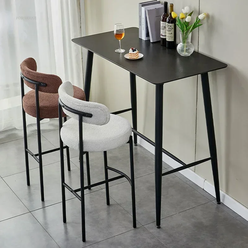 Nordic Loop Velvet Bar Chairs Household Backrest High Bar Stools Minimalist Designer Creative Front Desk Kitchen Counter Stools