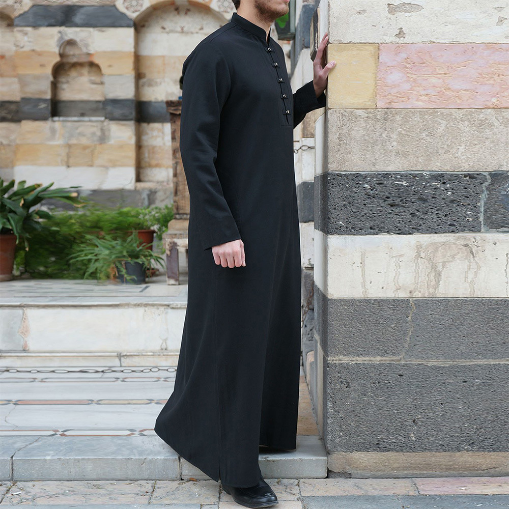 Juba Thobe, manga comprida masculina, roupas abaya muçulmanas, preto, moda, primavera, verão, 2023