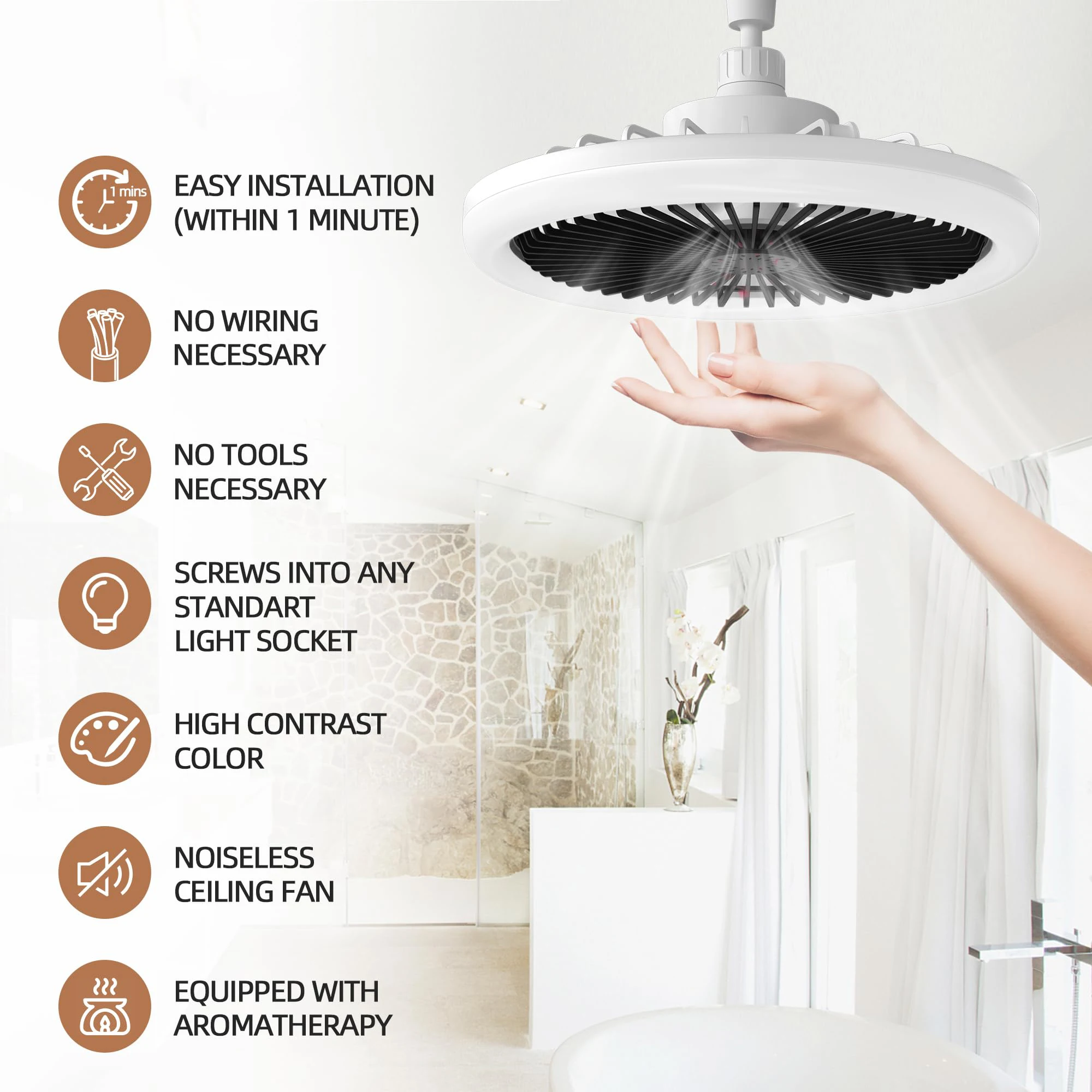 IRALAN Moderner Deckenventilator mit Licht, LED-Ventilator, Licht E27, Schraubenventilator, Licht, Fernbedienung, Ventilator, Decke, Raumdekoration