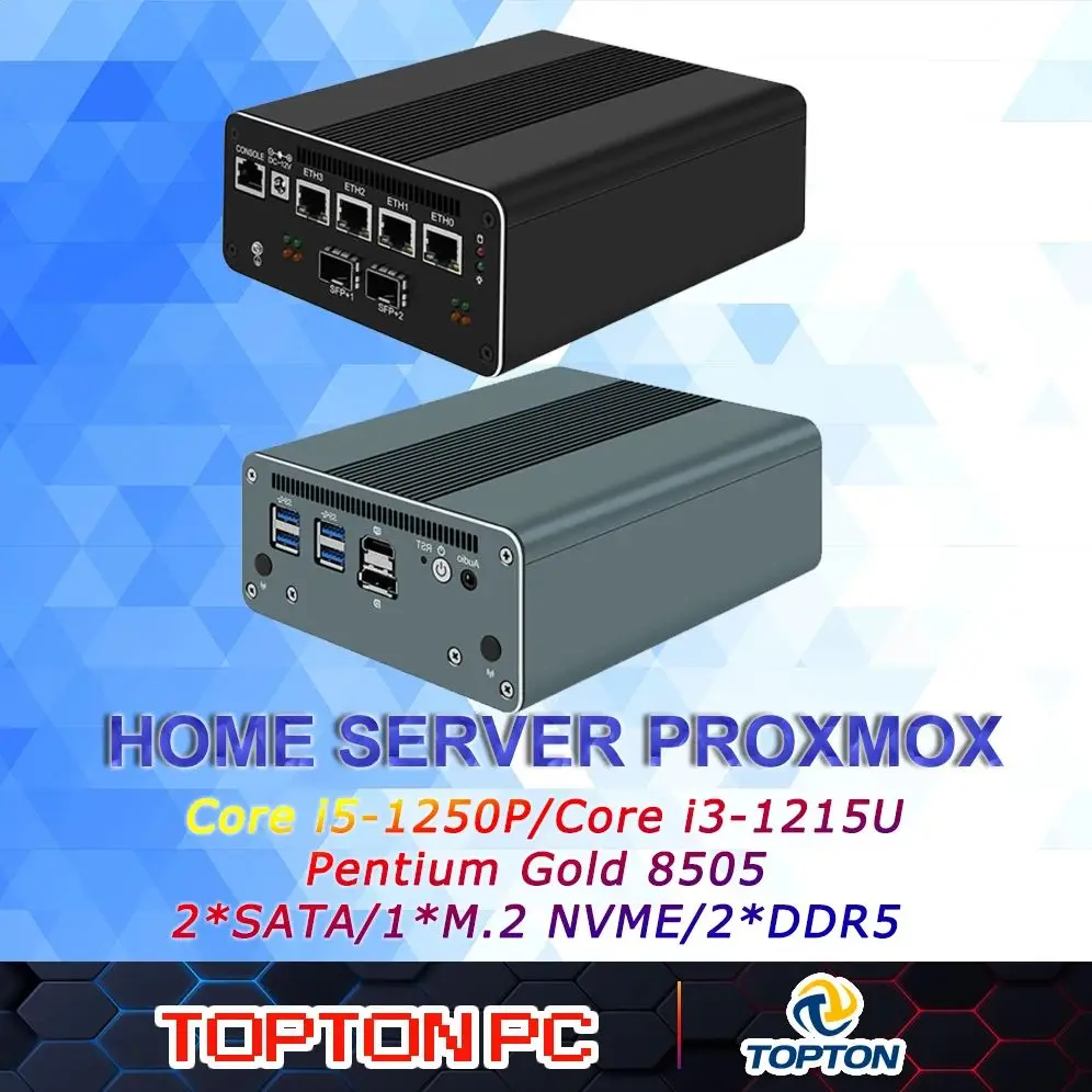 Urządzenie Micro Firewall, Mini PC, VPN, Router PC, Intel i5 1250P 1235U 1215U 8505 AES-NI, 4 x 2.5GbE I226-V, Konsola, 2*HDMI DP