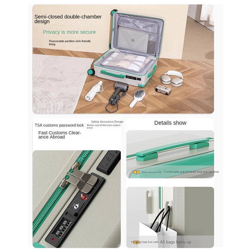 2025 novo carrinho largo bagagem 20-Polegada cabine lockbox multi-função de carregamento usb suporte de copo mala de viagem