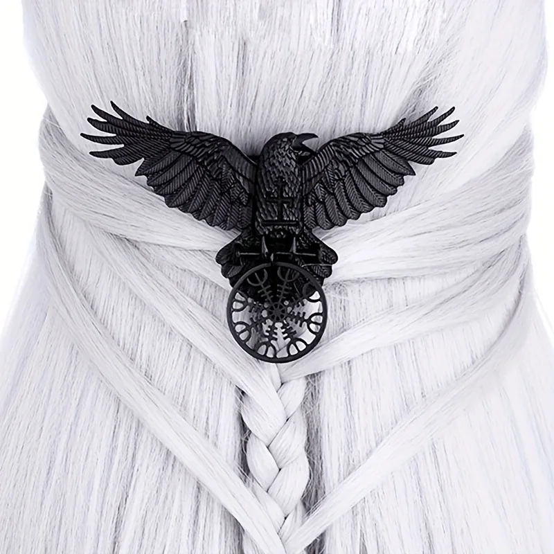 Accessori per capelli da donna vichinghi Copricapo per feste cosplay di Halloween Fermaglio per capelli retrò gotico con corvo Fermaglio per capelli da strega animale retrò