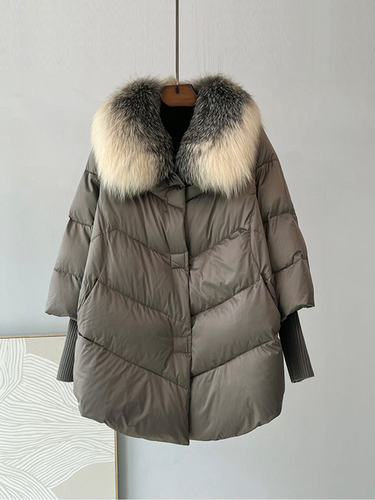 Nueva ropa de abrigo holgada para mujer, chaqueta de plumón a la moda, abrigo de invierno para mujer, chaqueta de plumón de pato blanco 90% con abrigo con cuello de lana grande