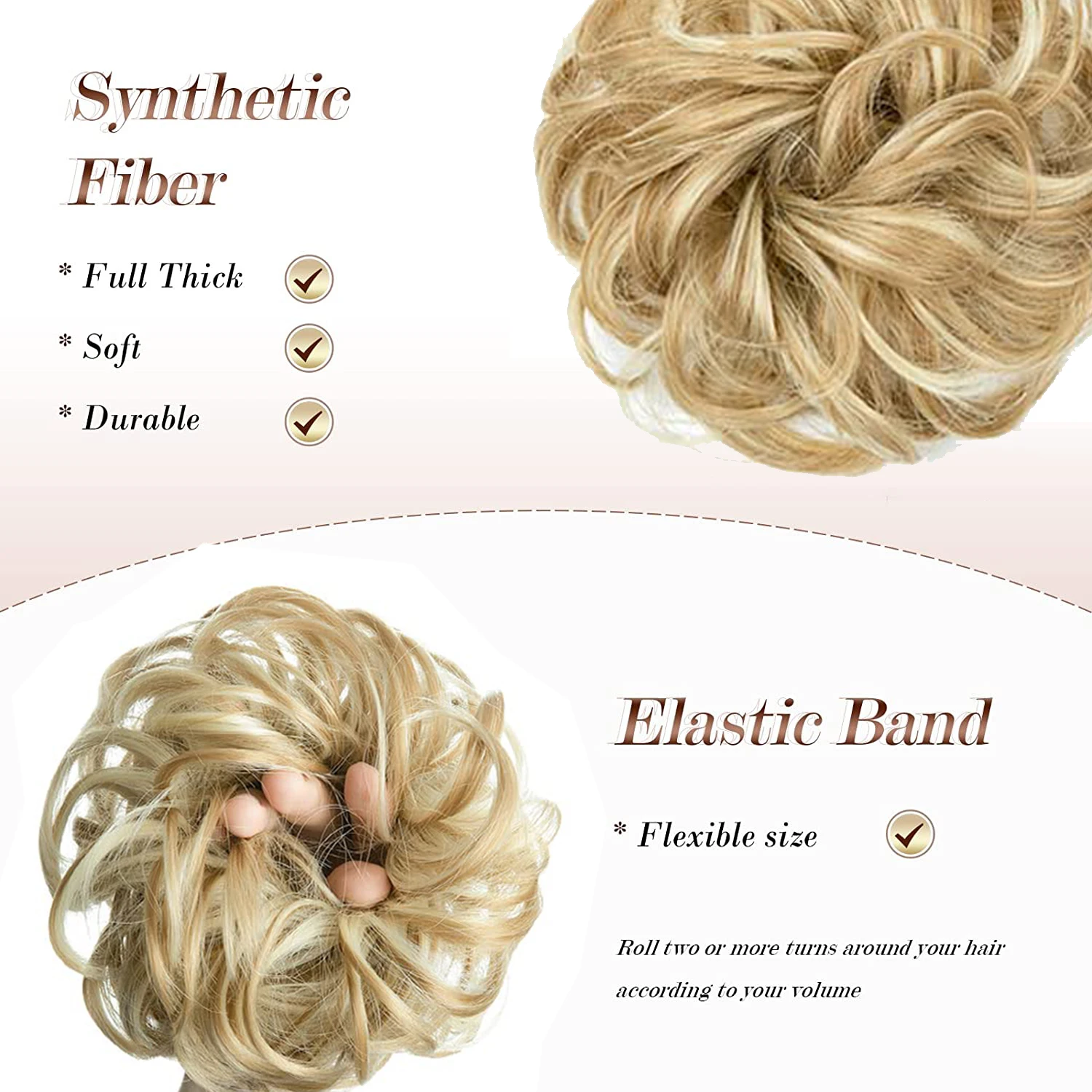 6-Zoll-Kunsthaar-Dutt-Extensions, unordentliche lockige elastische Haargummis, Haarteile, Chignon, Donut, Hochsteckfrisur, Haarteile für Frauen