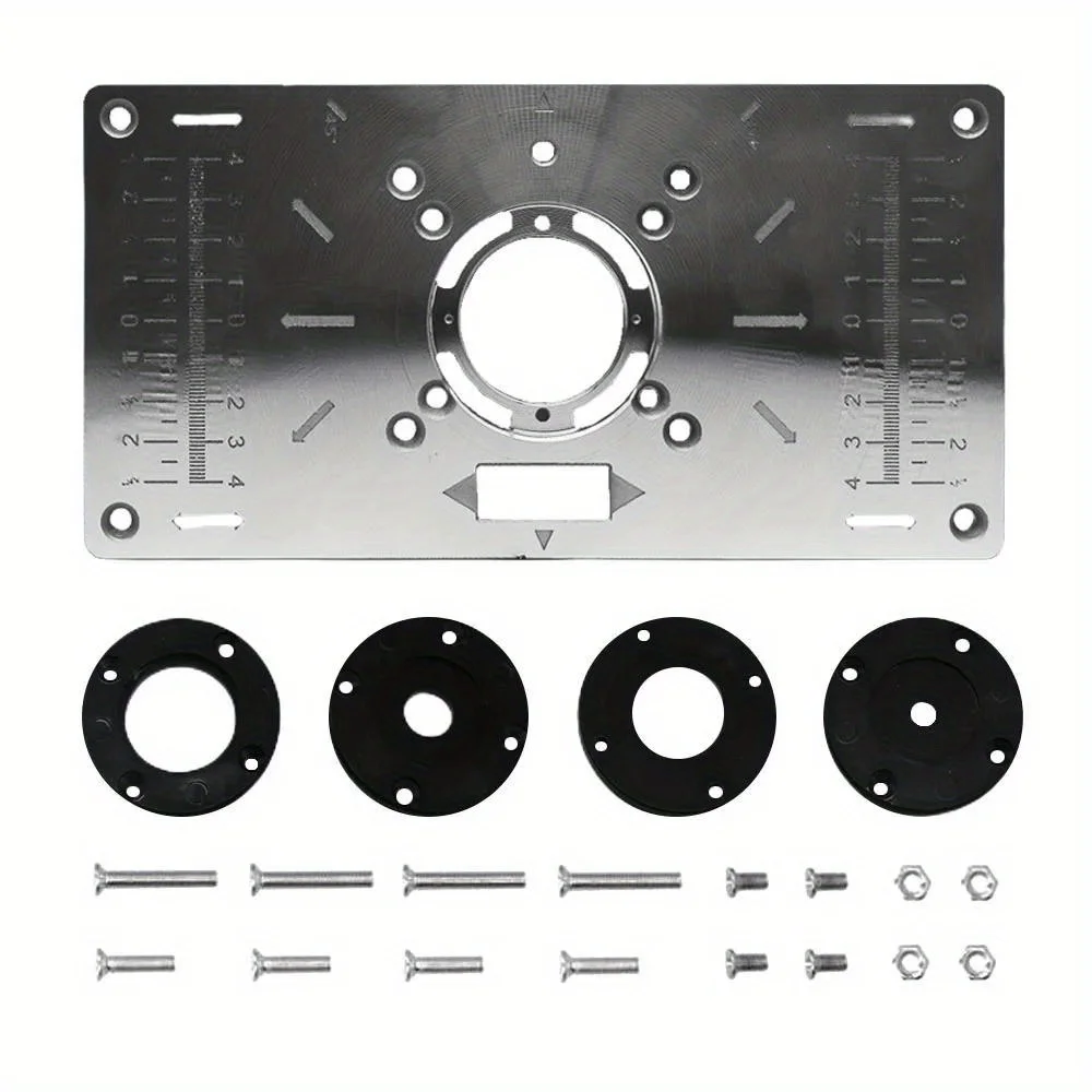 Mesa enrutadora de aluminio, placa de inserción para bancos de carpintería, placa enrutadora, herramientas de madera, fresadora y recortadora con anillos