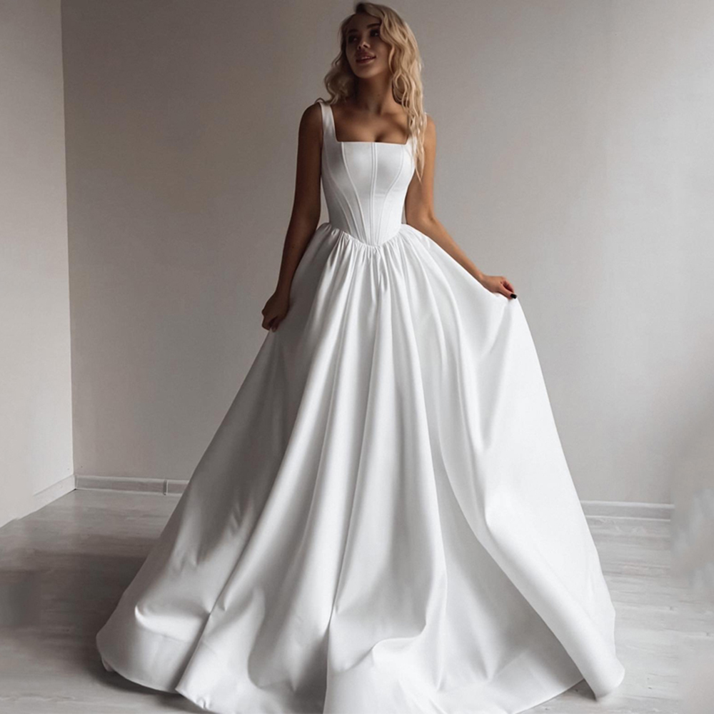 Furtanseo 2023 abiti da sposa a-line abito senza maniche in raso Boho Beach colletto quadrato abiti da ballo da sera dimensioni personalizzate
