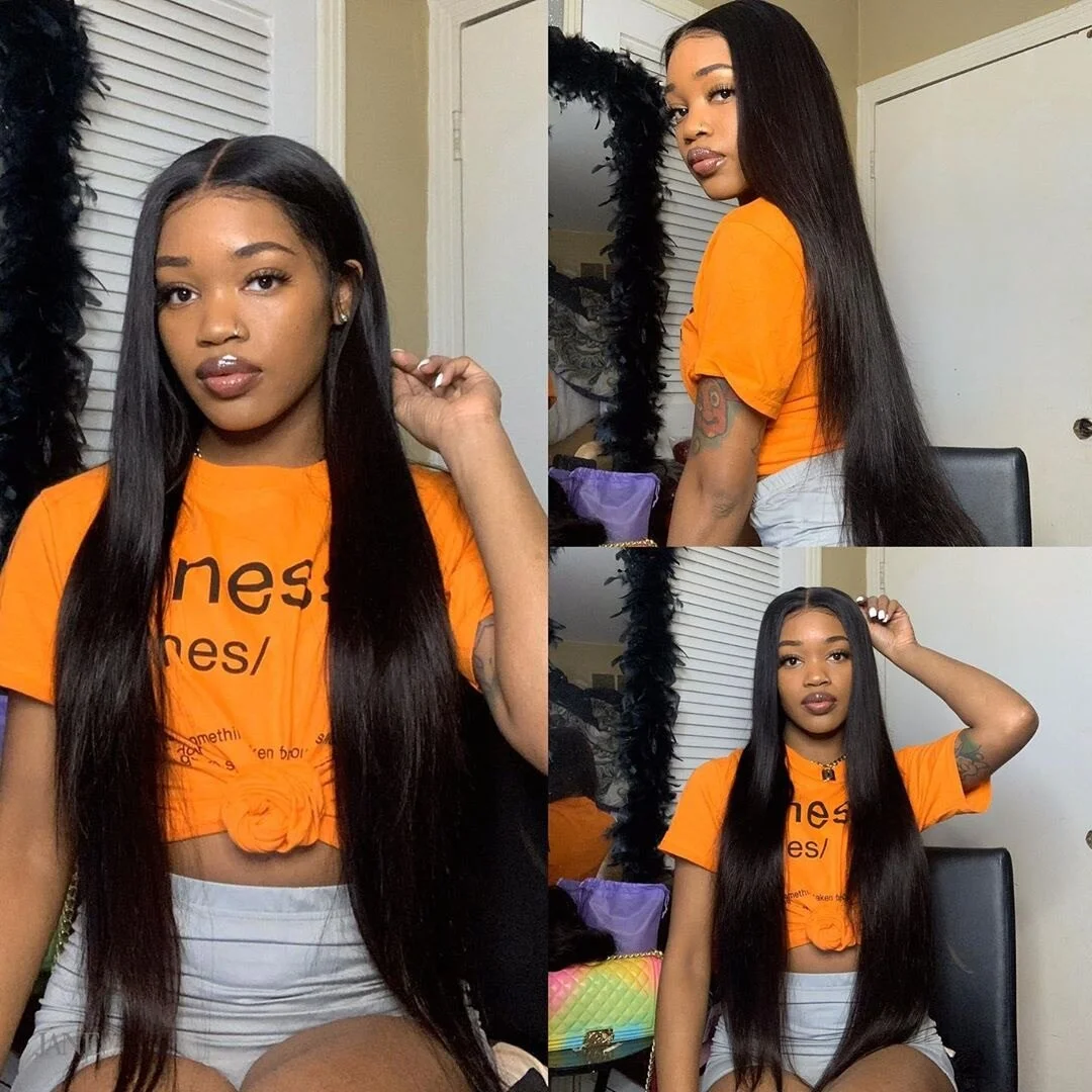 250% 360 Full Lace 13x6 HD Lace Frontal Wig for Women 13x4 Frant Silky Straight Remy Human Hair Темно-черный Бесклеевой Предварительно выщипанный