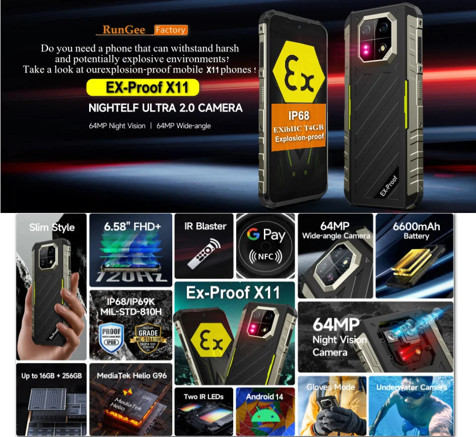 without camera Phone waterproof IP68 Rungee  zelloAndroid 14,8GB RAM +256GB ROM, 6.58" ,6600mAh,NFC ,No Camera  Zello PTT Phone