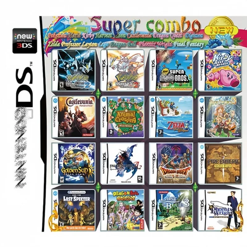 Hoge Kwaliteit 4300 IN 1 NDS-kaart Tape 23 IN 1 3DS NDS Game Card Combo Card MEGA MAN 39IN1 64 IN 1 Blote Kaart Engels Taal