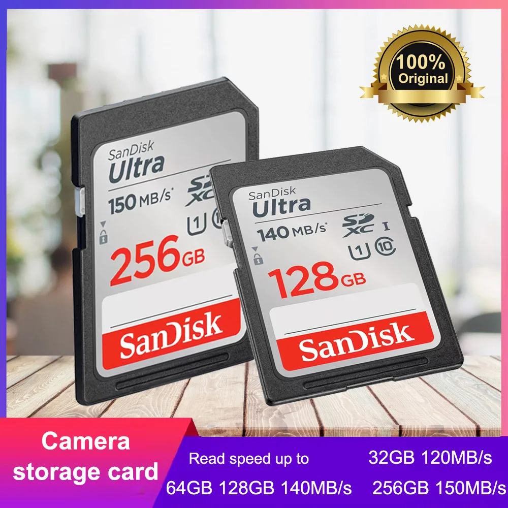 SanDisk Ultra SDHC UHS-I card and SDXC Memory card 32GB 64GB 128GB 256GB Original SD Card for Camera Up to 150MB/s Flash Card