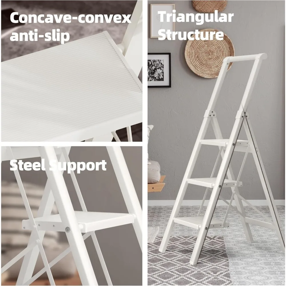 Apex 3 Step Foldable Aluminum Step Ladder with Handgrip, Anti-Slip Pedal, 330 lbs Capacity, Lightweight & Portable for Home