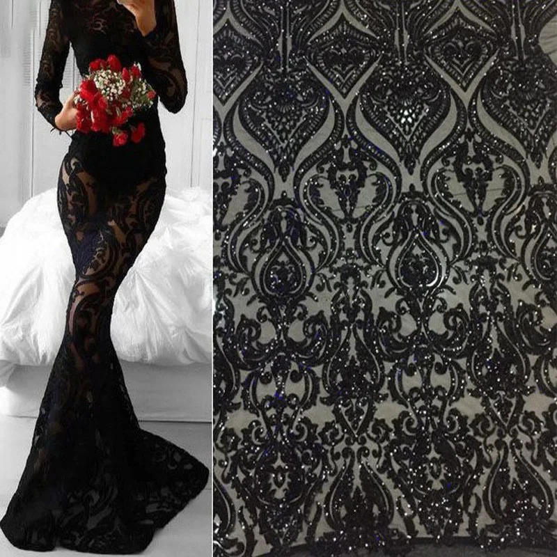 14 Farbe schwarz weiß afrikanisch symmetrisch bestickt Pailletten Spitze Stoffe nigerian ischen französischen Tüll Spitze Stoff Party kleid Material