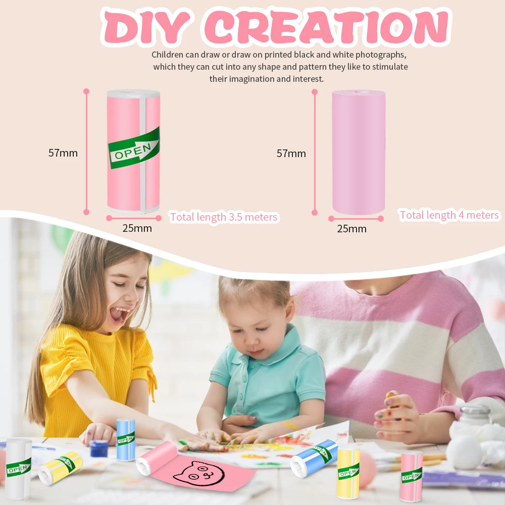 สี Self-กาวกระดาษความร้อน 57 มม.สติกเกอร์ป้ายสีขาว Self-กาวกระดาษสําหรับ MINI เครื่องพิมพ์ความร้อนบ้านเด็ก DIY