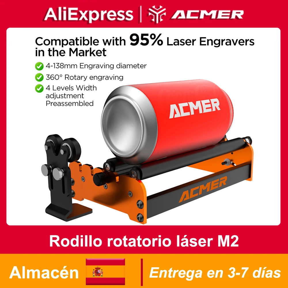 Rodillo rotativo láser ACMER M2 eje Y 360 °   Grabado de corte láser de moudle giratorio para objetos cilíndricos, accesorios de 4-138mm