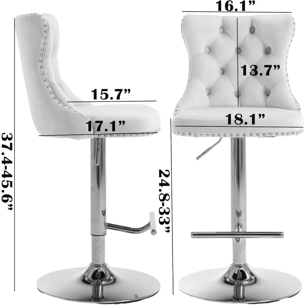 Velvet Swivel Bar Stools Upholstered Bar Stool with Button Tufted Back and Pull Ring Height Adjustable Barstools  for Home Pub