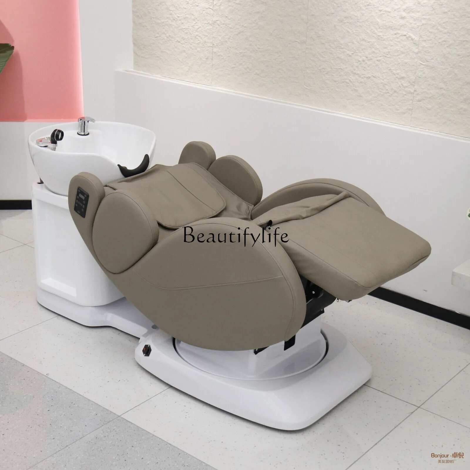 Cadeira de cabelo elétrica de massagem inteligente, salão de cabeleireiro, cama nivelada, multifuncional, rotativa, cadeira de cuidados com o couro cabeludo
